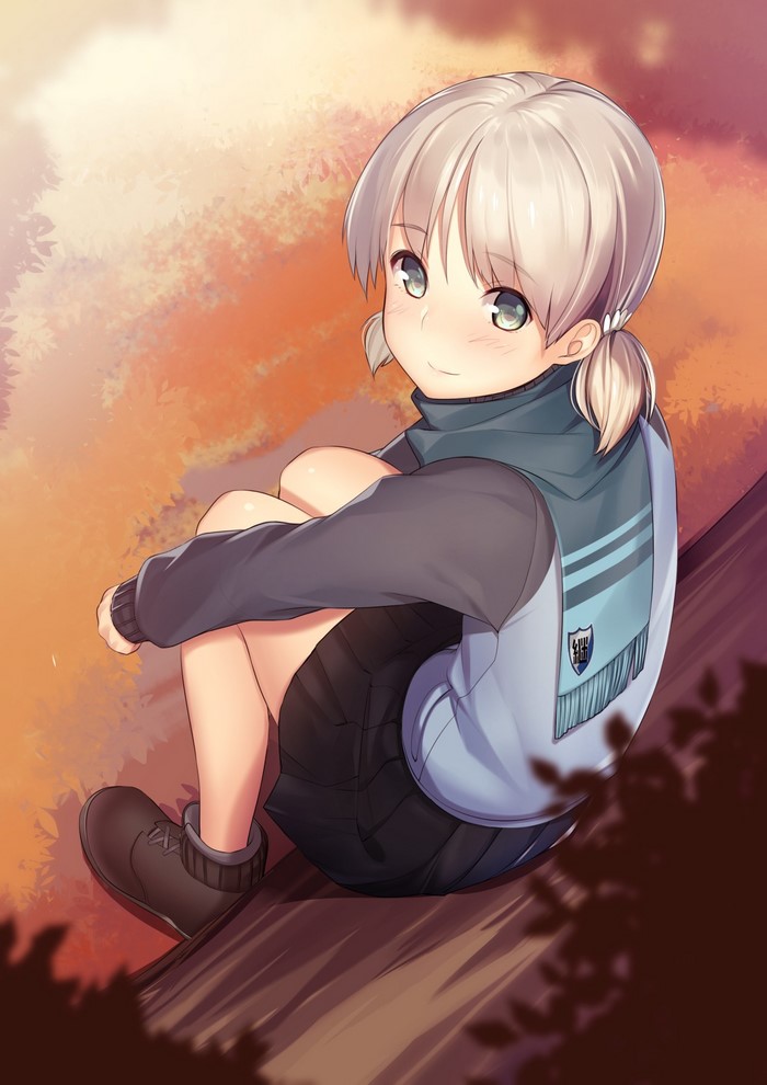 Girl from Girls und Panzer sitting on a log
