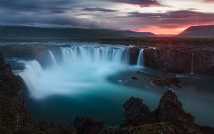 Goðafoss Waterfall in Iceland at Dusk