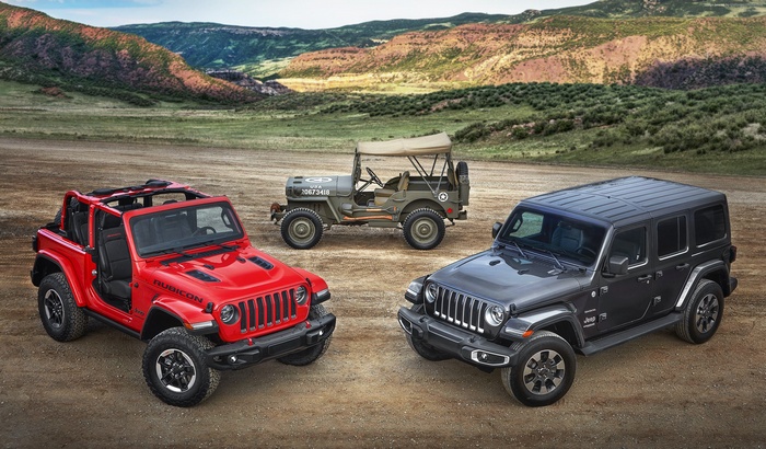 Jeep Wrangler and vintage military Jeep