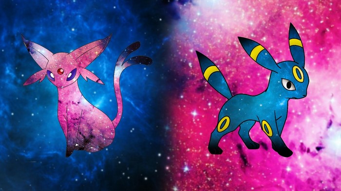 Espeon and Umbreon from Pokemon in space