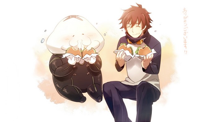 Leonardo Watch and Zapp Renfro from Kekkai Sensen eating burgers