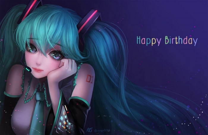 Hatsune Miku from Vocaloid wishing Happy Birthday