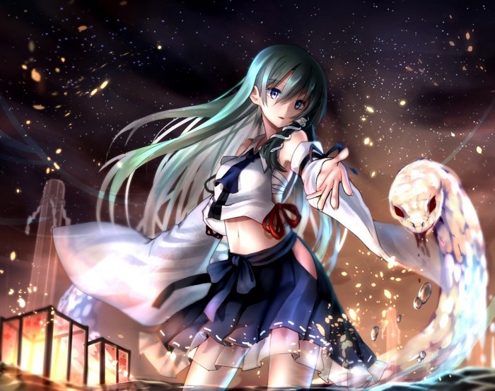 Kochiya Sanae from Touhou with a snake