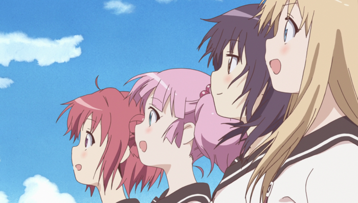 Anime girls looking up at the sky