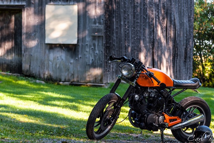 Orange Yamaha XV500 Cafe Racer Motorcycle
