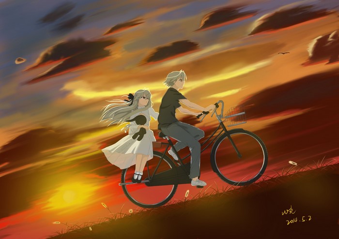 Kasugano Sora and Kasugano Haruka from Yosuga no Sora riding a bicycle