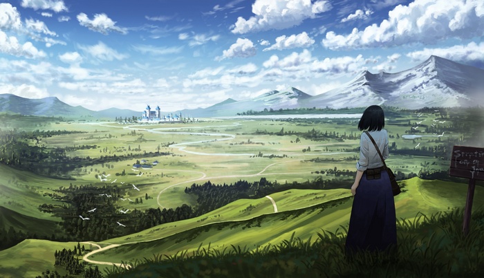 anime, 4K, girl, castle