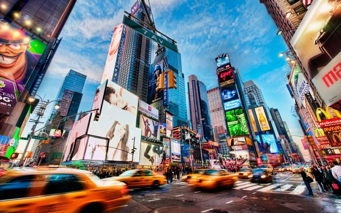 Times Square, New York City Streetscape with Yellow Taxis