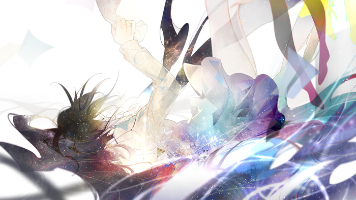 Anime girls falling through space with flowers