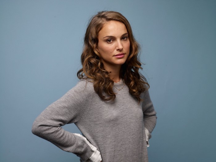 Natalie Portman wearing a grey sweater