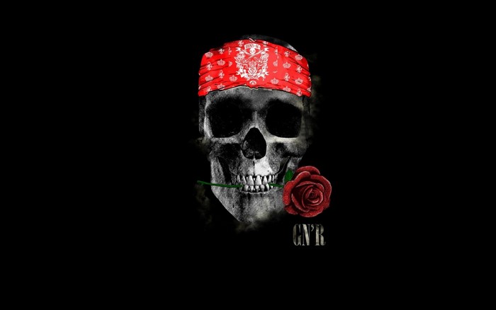 Skull with red bandana and rose, Guns N Roses