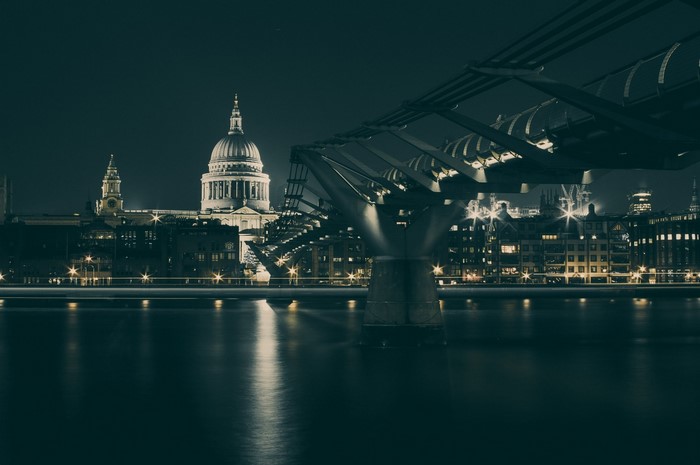 Millennium Bridge and St. Paul's Cathedral at night