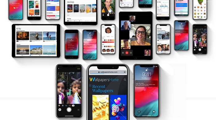 Collection of iOS 12 interface screenshots on devices