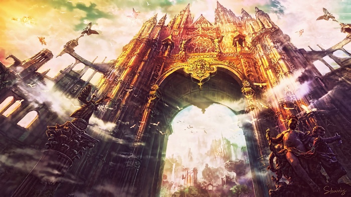 Fantasy Castle Architecture with Birds 4K