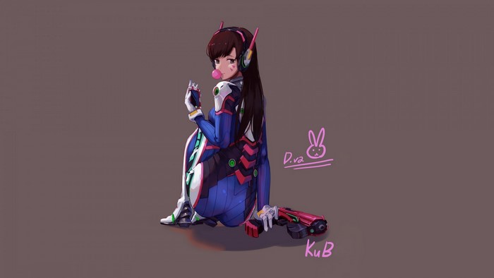 D.Va from Overwatch blowing a bubble