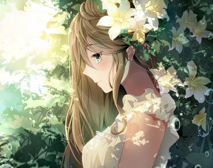Anime girl with flowers in her hair