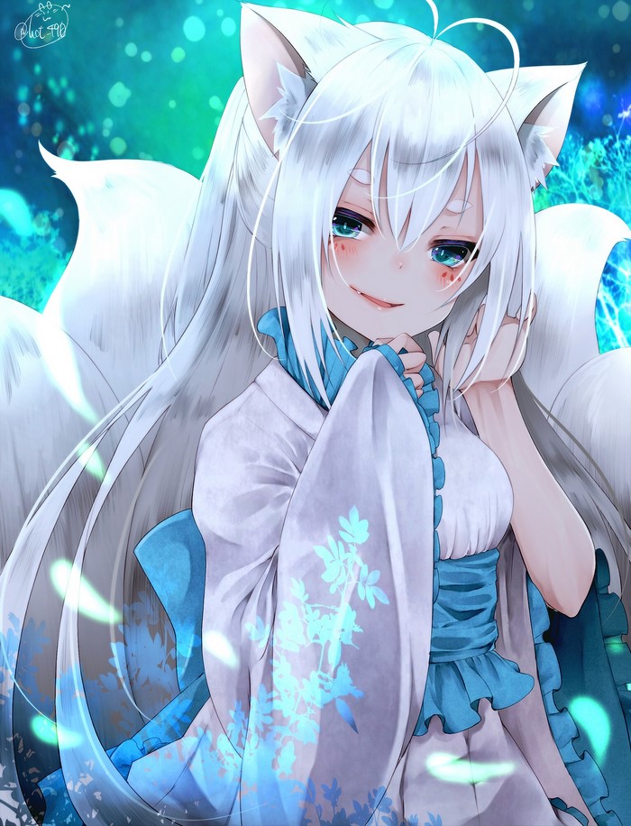 Anime girl with white hair and fox ears
