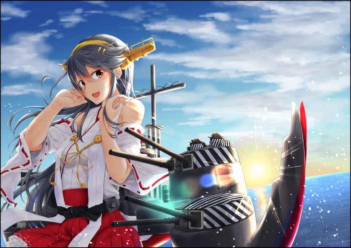 Haruna from Kantai Collection on a ship