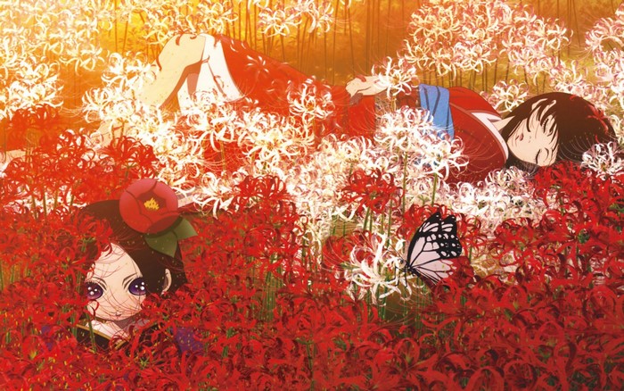 Enma Ai and Kikuri from Jigoku Shoujo in a field of spider lilies