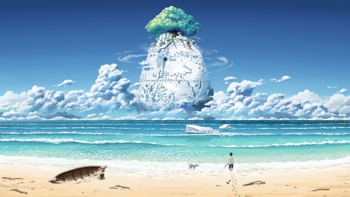 Floating City with Tree and Beach