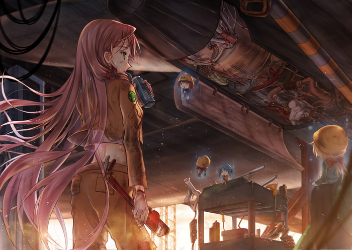 Akashi from Kantai Collection working on machinery