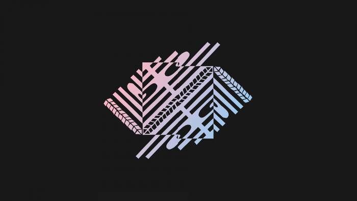 Abstract geometric logo with pink and blue gradient