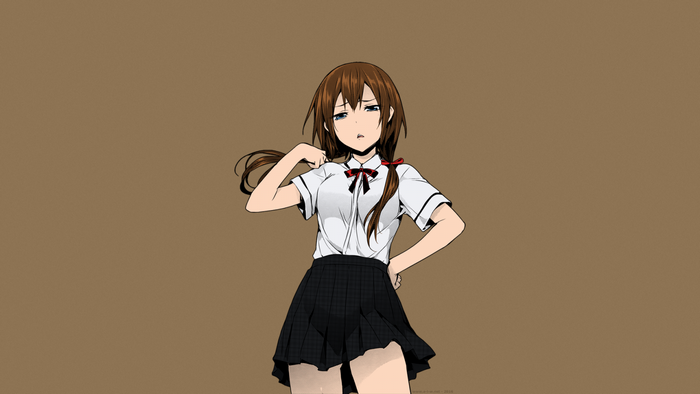 Anime girl with brown hair and blue eyes in school uniform