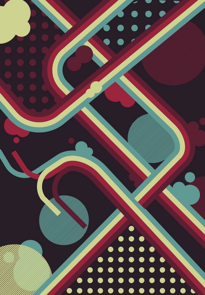 Retro abstract design with colorful stripes and circles