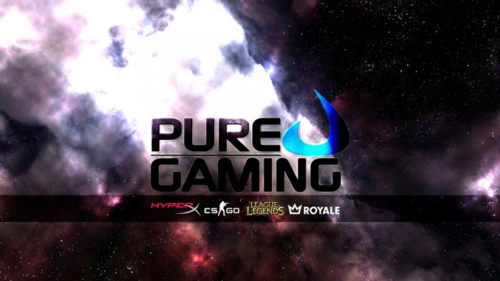 Pure Gaming logo with CS:GO, League of Legends, and Royale logos