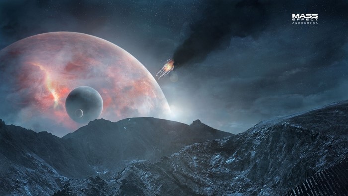 Mass Effect Andromeda screenshot of planets and mountains