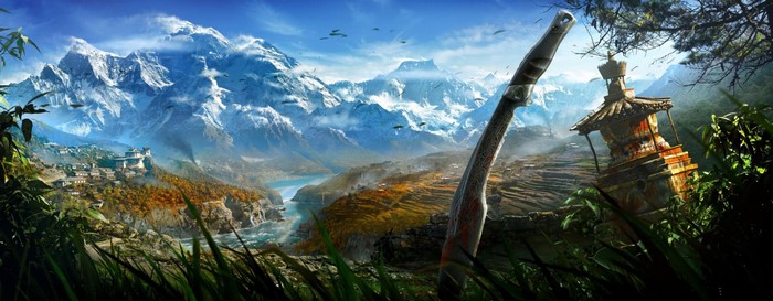 Far Cry 4 landscape with mountains and a machete