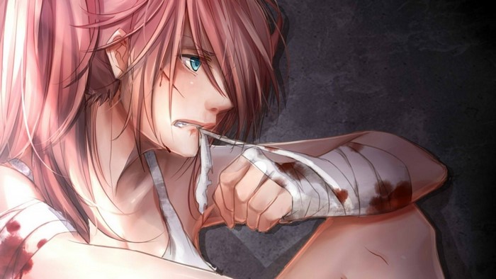 Megurine Luka from Vocaloid with bandages