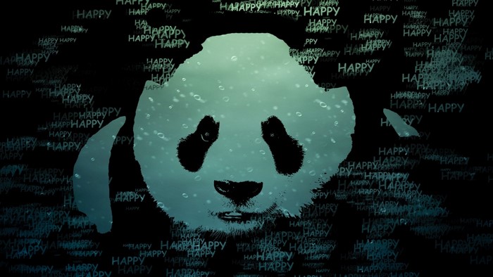 Panda silhouette with happy text