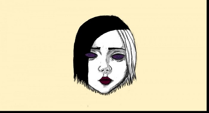 Sketch of a person with galaxy eyes and split hair