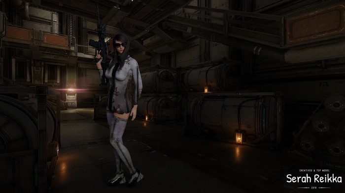 Serah Reikka with Assault Rifle in Industrial Setting