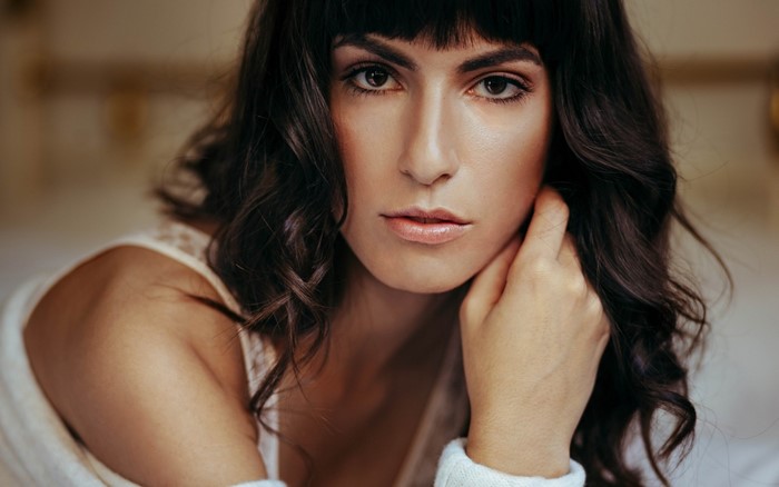 Close-Up Portrait of a Woman with Dark Hair