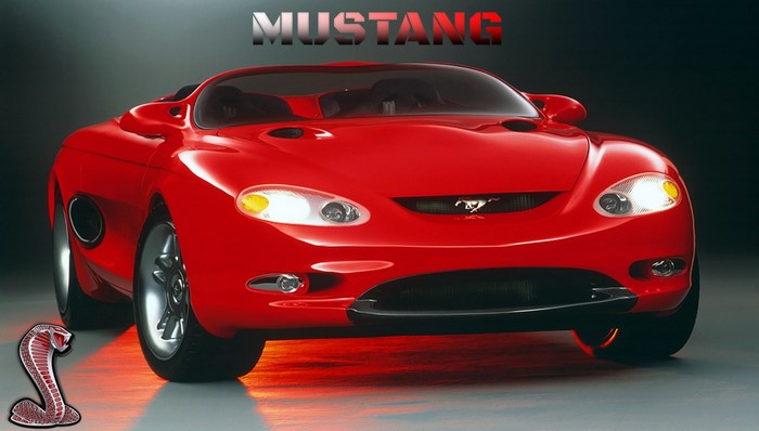 Red Ford Mustang concept car with Mustang logo