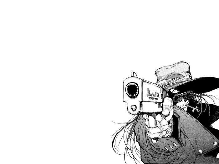 Alucard from Hellsing holding a gun