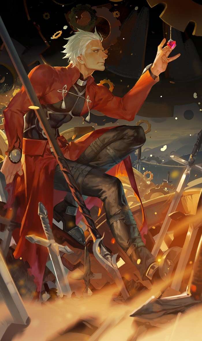 Archer from Fate/Stay Night holding a gem