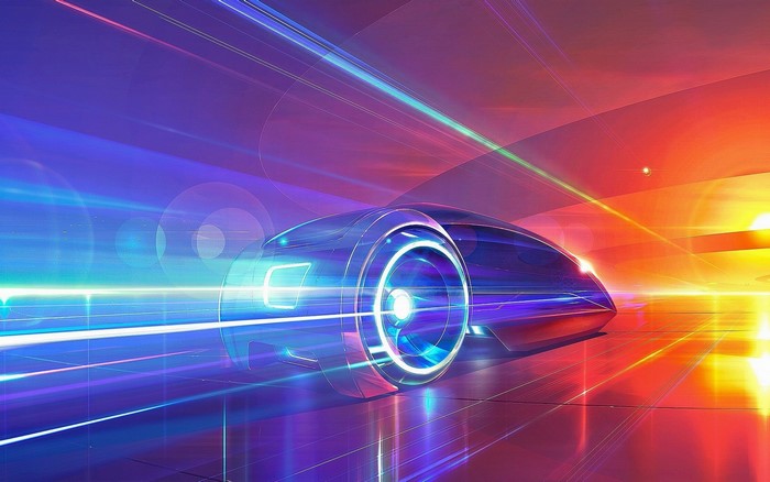 Futuristic car with light trails