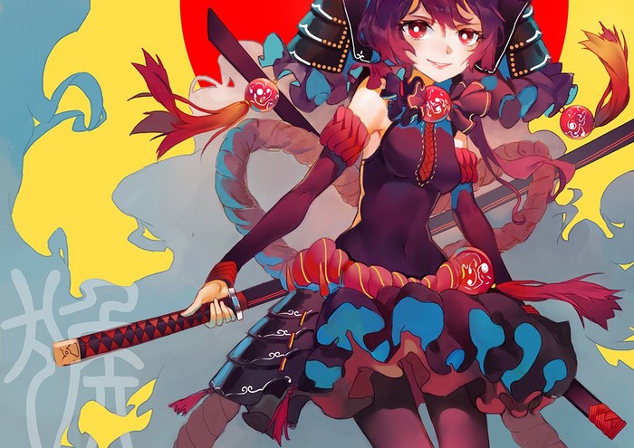 Anime girl with swords and samurai armor