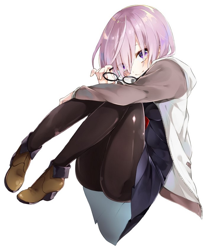 Anime girl with pink hair holding glasses