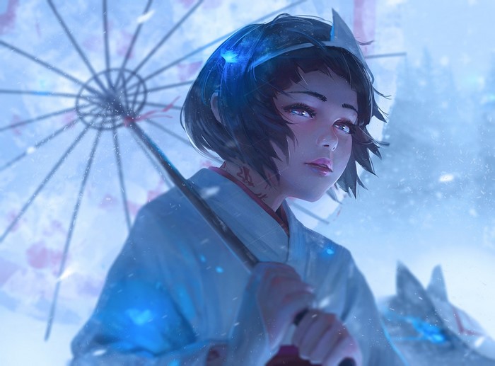Nora from Noragami holding an umbrella