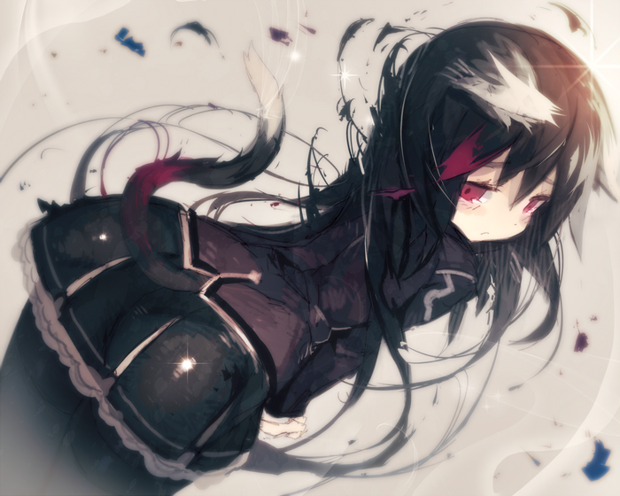 Anime girl with black hair and red eyes
