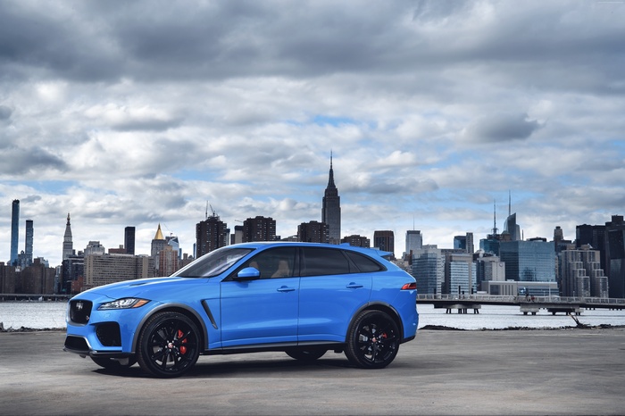 Blue Jaguar F-Pace SVR SUV in New York City