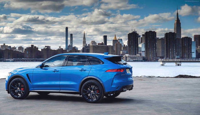 Blue Jaguar F-Pace SVR SUV in New York City 4K