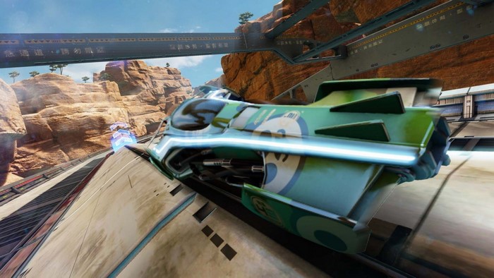 Futuristic racing vehicle in Fast RMX on a desert track