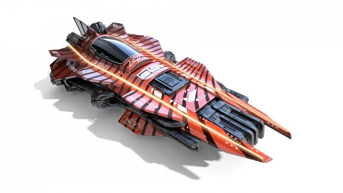 Futuristic racing ship with orange stripes
