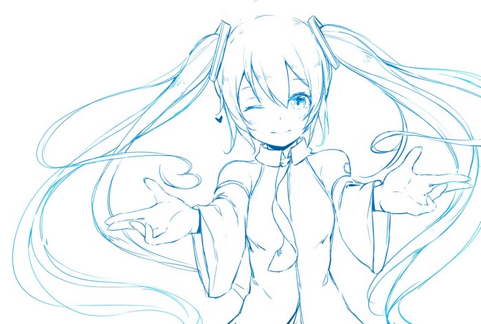 Hatsune Miku anime girl line art illustration