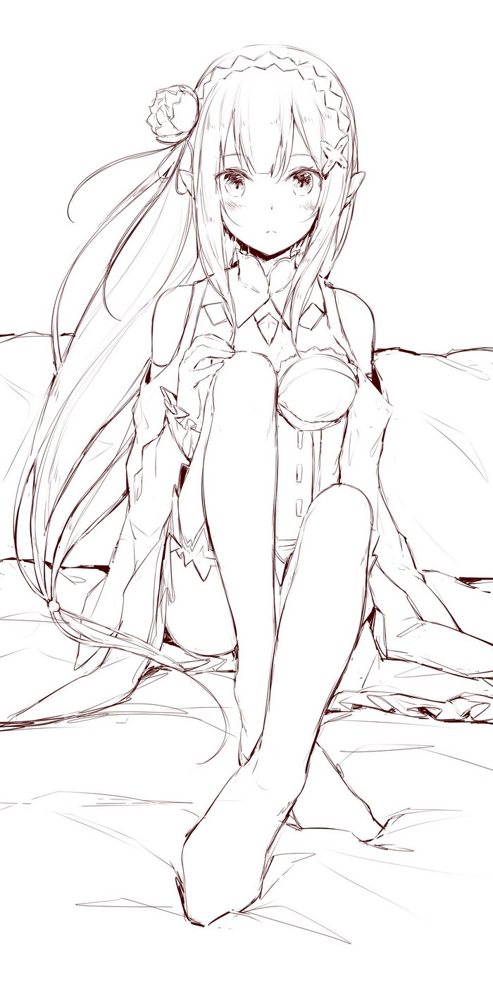 Emilia from Re:Zero, Line Art Illustration